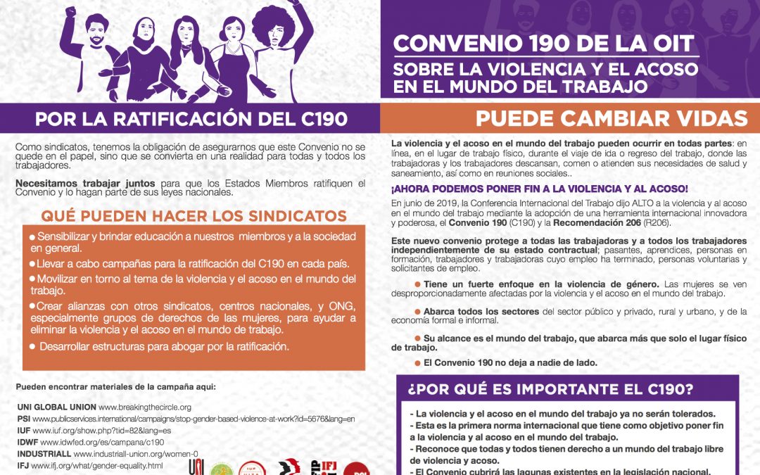 ISP lanza campaña internacional para exigir la ratificación del Convenio 190 de la OIT sobre violencia y acoso en el Trabajo